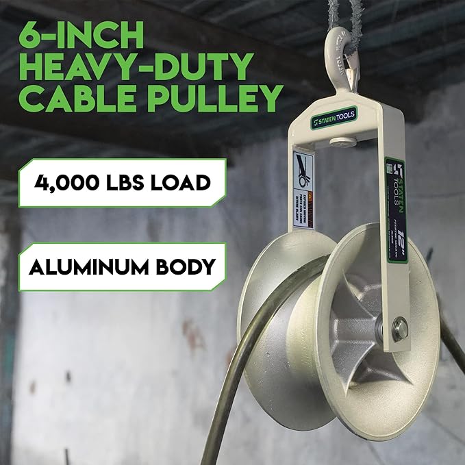 12" Diameter, Cable Puller Sheave, Hook, Wire, Rope | Capacity 6500lb for Greenlee Pullers 640,6801,6001 | Staten Tools