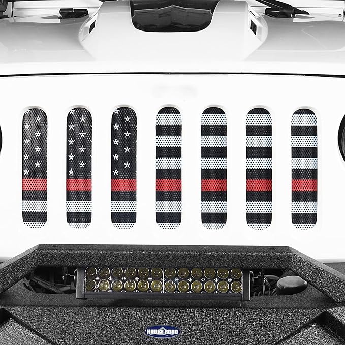 Hooke Road Wrangler Flag Grill Insert JK Mesh Grille Deflector Guard Compatible with Jeep JK Wrangler 2007-2018 - Thin Red
