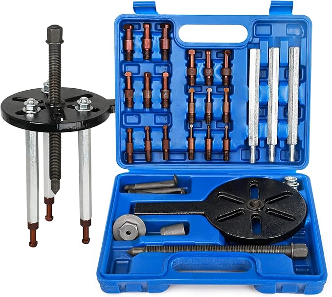 21 in1 Bearing Puller, Bearing Puller Set, Inner Hole Three-Jaw Puller, with Curved Hook and Red Steel Collet Multifunctional Bearing Removal Tool, with Heavy Duty Portable Storage Case Blue