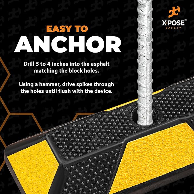 Xpose Safety 48" Heavy Duty Rubber Parking Stopper – 10 Pack Wheel Blocks for Garage, Driveway, or Ramp – Car Bumper Stop with Yellow Reflective Strips – Removable Floor Mount