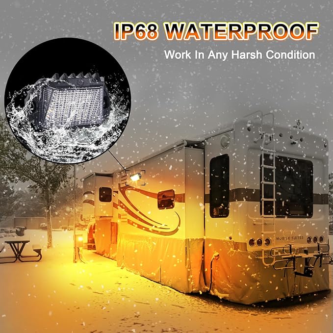 RV Exterior LED Light, 39 LED Porch Light With 1300LM White/1000LM Amber 12V Lights Replacement Kits for Trailers Campers