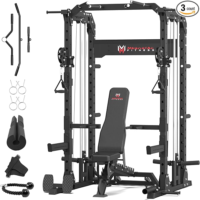 Power Rack Home Gym with Aluminum Pulley Set – 2000LB Capacity Multifunction Squat Rack with Cable Crossover, Includes 16 Professional attachments for Home Gym Strength Training, P63 Rampage
