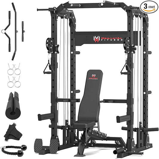 Power Rack Home Gym with Aluminum Pulley Set – 2000LB Capacity Multifunction Squat Rack with Cable Crossover, Includes 16 Professional attachments for Home Gym Strength Training, P63 Rampage