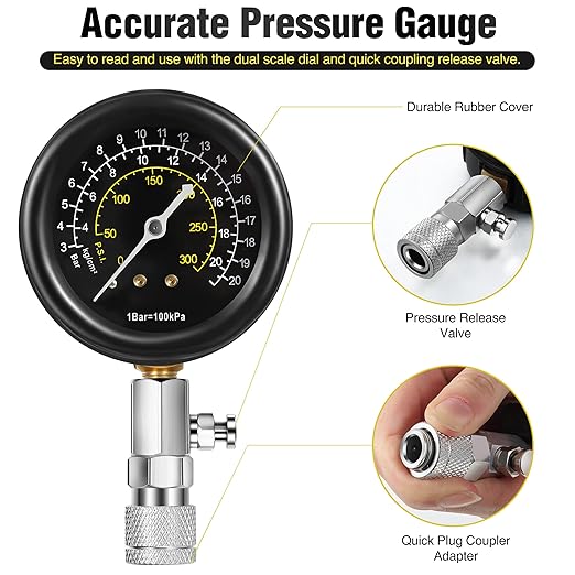 9 Pieces Automotive Compression Tester Kit and Spark Plug Tester, Universal Car and Motorcycle Engine Testing Tools for Cylinder Pressure Gauge (Black)