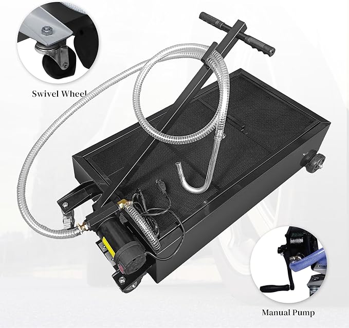 20 Gallon Oil Drain Pan with Electric Pump, Low-Profile Oil Pans for Changing Oil, T-Handle and J-Hook Makes Drain Easier, Black