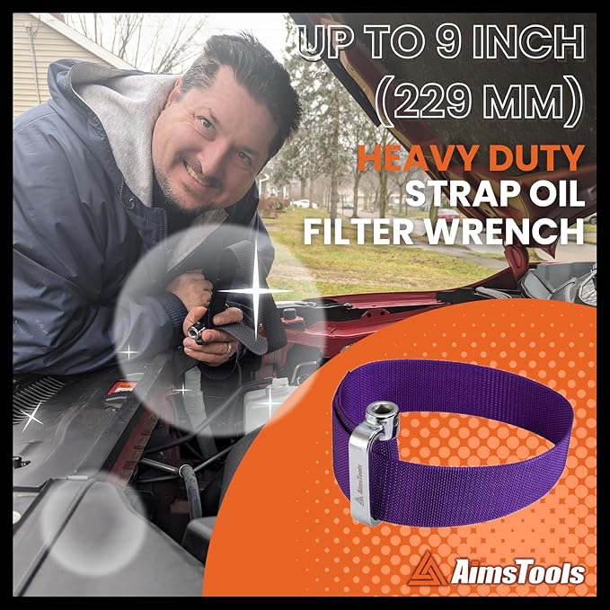 Oil Filter Wrench Strap, Nylon Heavy Duty Removal Tool, Fits into Tight Areas, Non Slip Adjustable Band for Diesel, Truck, Automotive Accessories, Up to 9"(229mm), Purple