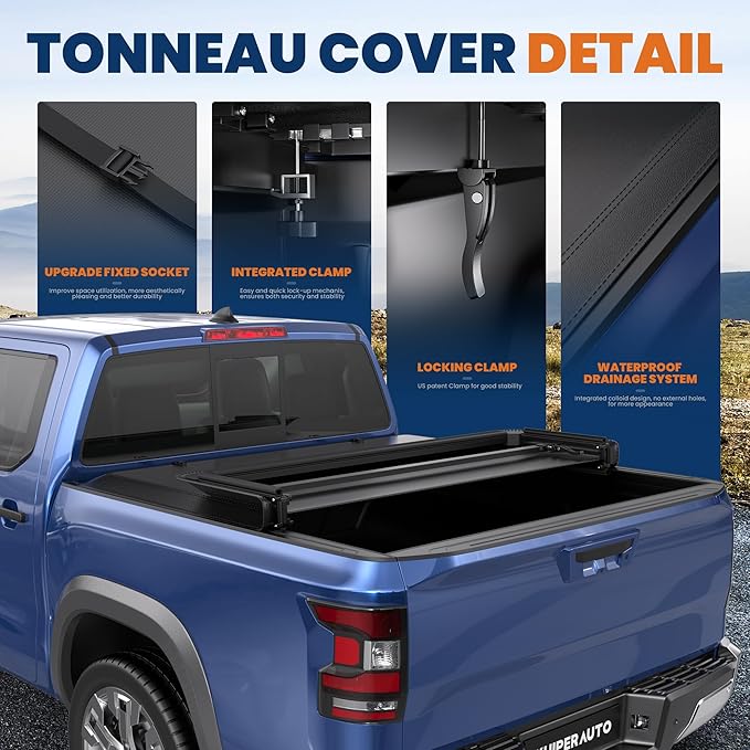 6 FT Soft 3-Folding Tonneau Cover Compatible for 2005-2025 Nissan Frontier Fleetside Truck Bed Cover Waterproof On Top Tri Fold 72inch