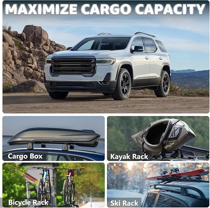Roof Rack Cross Bars Compatible with GMC Acadia 2017-2023, Adjustable Aluminum Heavy Duty 300 LBS Anti-Theft Lock Cargo Carrier Rooftop Crossbar Accessories for Bike, Basket, Snowboard, Luggage, Kayak