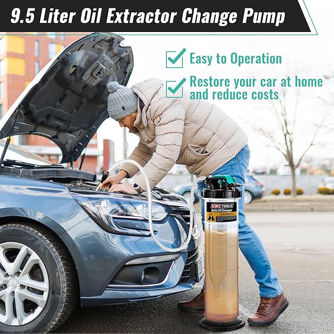 Estune 2 Gallon/7.5 L Manual Pneumatic Fluid Extractor, Automotive Oil Extractor Pump Oil Vacuum Changer with 5 Pcs Brake Bleeding Hose for Car, SUVs, Truck, Yachts