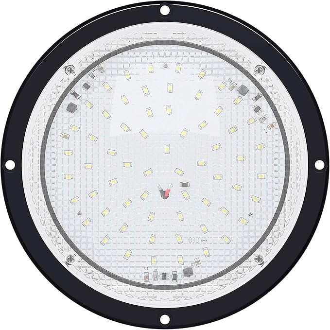 Leisure LED RV Trailer Camper 5th Wheel Black Housing 8.5inches Round Scare Porch 12V LED Light 600 LM (Black LED Light)