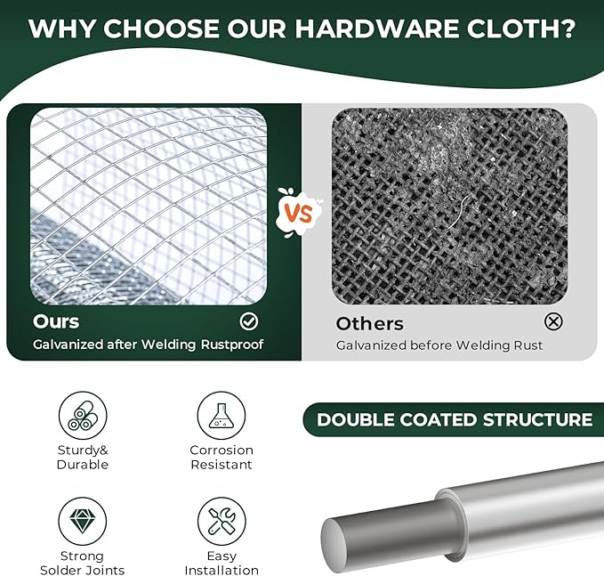 1/2'' 48'' X 100' Hardware Cloth, Chicken Wire Fencing Double Layer Hot Dip Galvanized, Wire Mesh Fence Chicken Rabbit Snake Cage Wire Fence Mesh Roll, for Chicken Coops, Fencing, Garden Protection