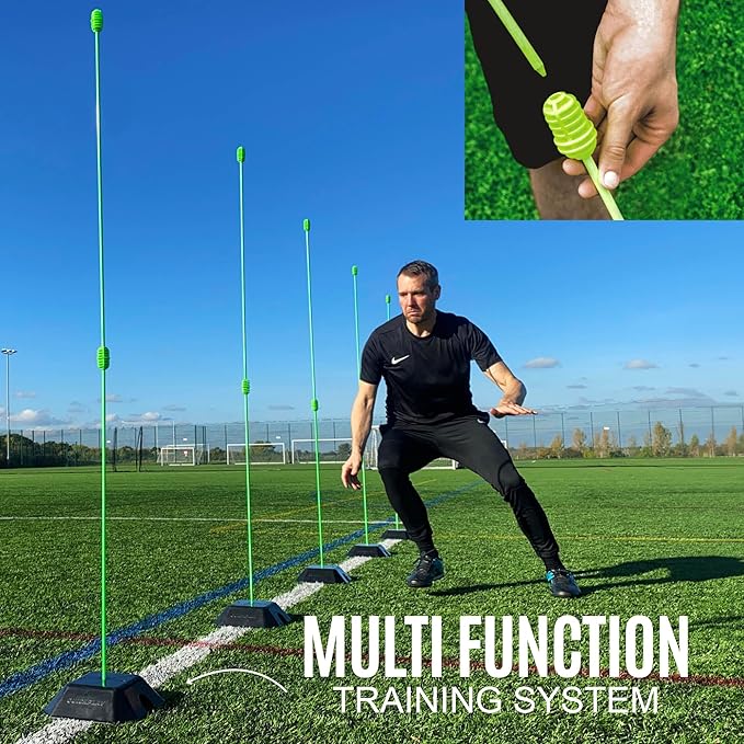 QUICKPLAY PRO Agility Poles (10x Adjustable 3ft to 6ft) for Turf & Court Training