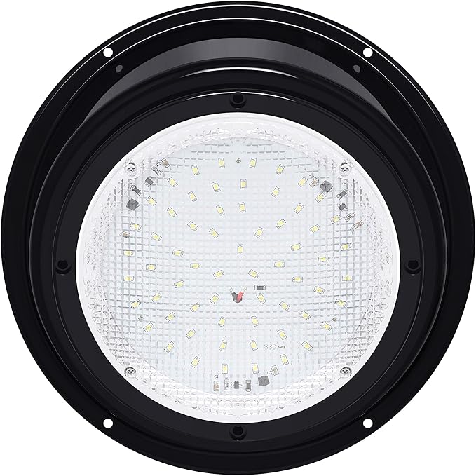 Leisure LED RV Trailer Camper 5th Wheel Black 8.5" Round Scare Porch 12V LED Light 600 LM with Angled Bezel (LED Light with Angle Bezel Black)