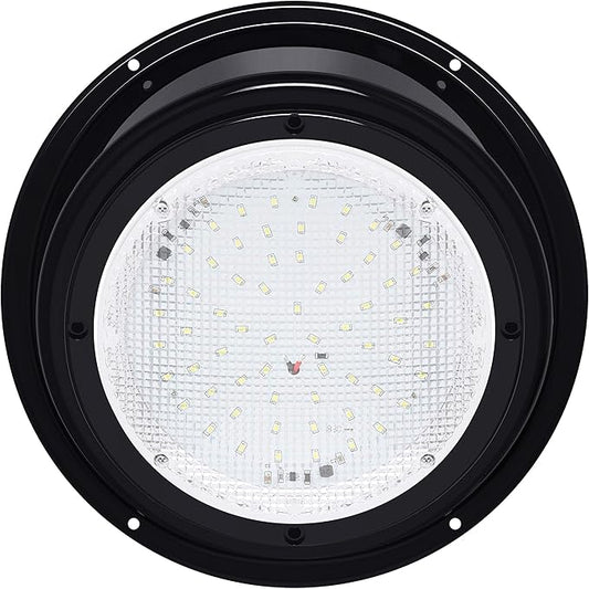 Leisure LED RV Trailer Camper 5th Wheel Black 8.5" Round Scare Porch 12V LED Light 600 LM with Angled Bezel (LED Light with Angle Bezel Black)