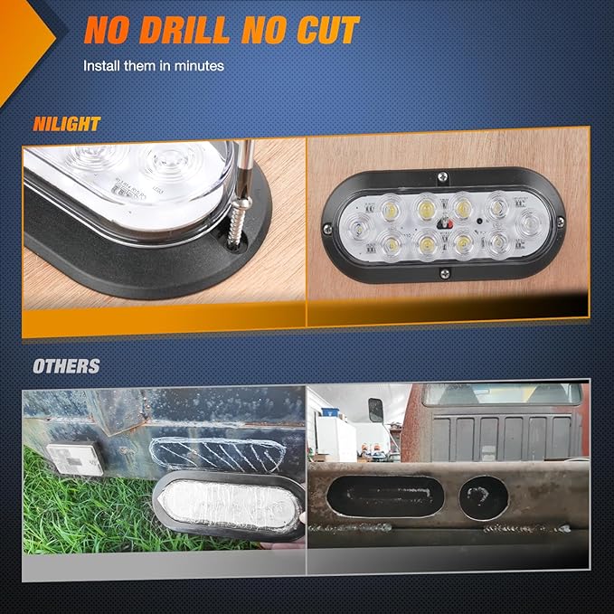 Nilight 6 Inch Oval White LED Trailer Tail Lights Surface Mount 2PCS 10 LEDs Waterproof Reverse Back Up Trailers Lighting for Truck RV Boat Bus Lorry Camper Van Caravan