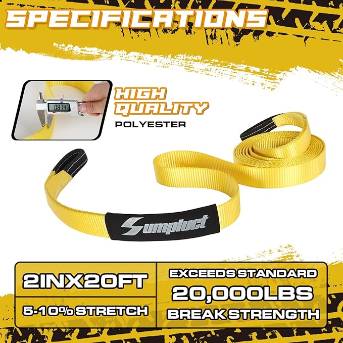 Recovery Tow Strap 2in X 20ft Exceed Heavy Duty 25,000 lbs Break Strength, Use for Emergency Towing Rope, Tree Saver, Winch Extension, Triple Reinforced Loops,Car Accessories
