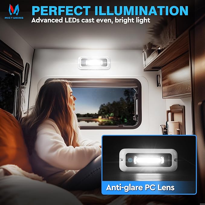 MICTUNING 6 Inch Interior RV Porch Light, Utility RV Awning White 6000K, Smart Touch Screen, Indoor IP68 Waterproof Aluminum for SUV Camper Trailer MPV Boat Home Cabinet Hallway