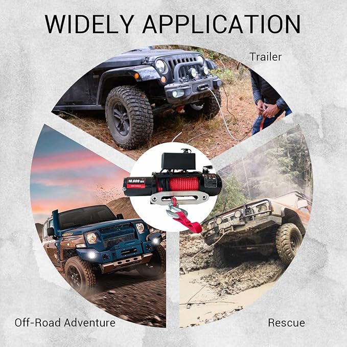 Chic Muse 13800lbs Electric Vehicle Winch, Waterproof IP67 85ft Red Synthetic Rope Truck Winch with Wireless Handheld Remote, 12V Power Winch for Towing UTV Off Road Vehicle