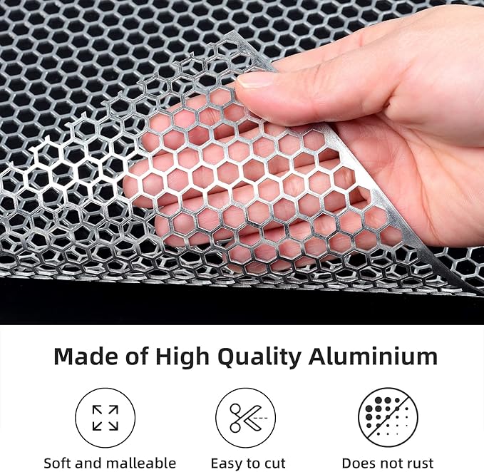 AggAuto 47x16 inches Car Pickup Truck Grill Mesh Spoiler Bumper Vent Aluminum Alloy Automotive Grille Insert Air Intake Racing Honeycomb Hole 6mm Spacing 1mm Silver