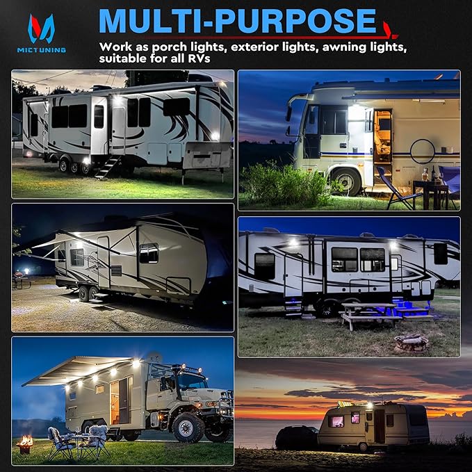 MICTUNING 9 Inch RV Exterior LED Porch Utility Light, 12V 6000K Awning Lights Replacement Lighting IP67 Waterproof for RVs Trailers Campers Motorhome, White