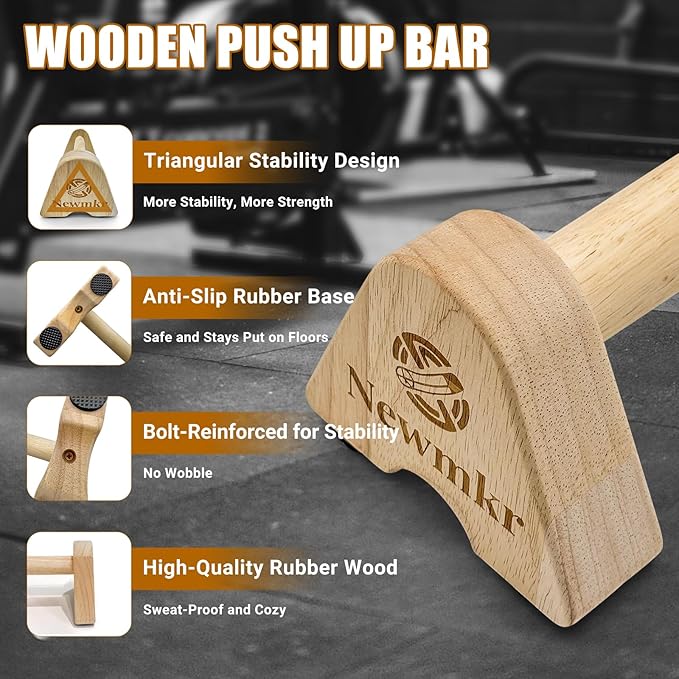 2PCS Wooden Parallettes Push up Bars, Non-Slip Base, Wood Pushup Handles with Wrist Guard, Exercise Home Workout Equipment, Perfect for Men and Women Strength Training, Planks Calisthenics
