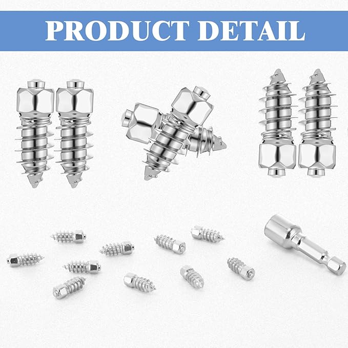 500pcs 6x18mm Carbide Screw Tire Studs Anti Slip Snow Tire Studs Wheel Tyre Anti Ice Snow Spikes for SUV/tractor/ATV/UTV/motorcycle, with Installation Tool