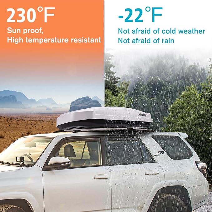 Hard Shell Roof Cargo Box Carrier with Security Keys,Heavy Duty Waterproof Rooftop Storage Box with Car Trunk Organize,58.3 L x 35.4 W x13 H Inches,15.5 Cubic Feet,Dual Side Opening,White