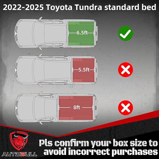 Hard Top Tri Fold tonneau Cover Compatible with 2022-2025 Toyota Tundra 6.5ft Bed, Alloy Steel and Fiberglass Made
