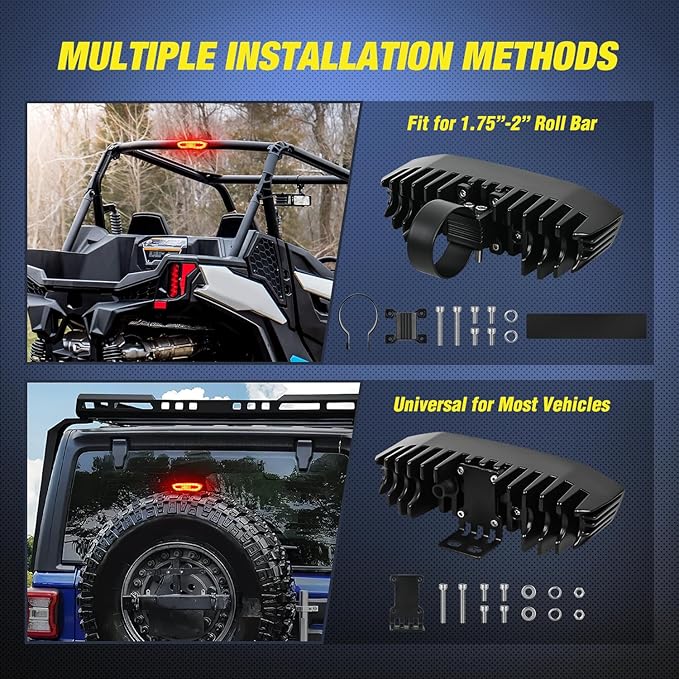 Nilight UTV LED Chase Brake Light Universal 1.75”-2.0” Roll Bar Mount Running Strobe Reverse Cargo Lights for ATV Can-Am Polaris RZR Dune Buggy Golf Cart Boat