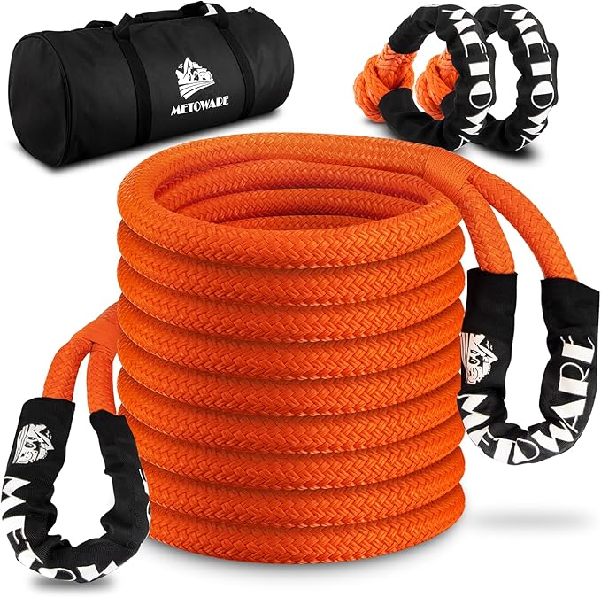 METOWARE Kinetic Recovery Rope (1’’ x 30ft) 35,000 LBS Offroad Tow Kit with 1/2inch x 22 Inch Soft Shackles, Heavy Duty Towing Rope Kit for UTV, ATV, Truck, Car