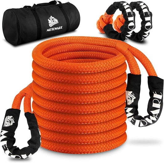 METOWARE Kinetic Recovery Rope (1’’ x 30ft) 35,000 LBS Offroad Tow Kit with 1/2inch x 22 Inch Soft Shackles, Heavy Duty Towing Rope Kit for UTV, ATV, Truck, Car