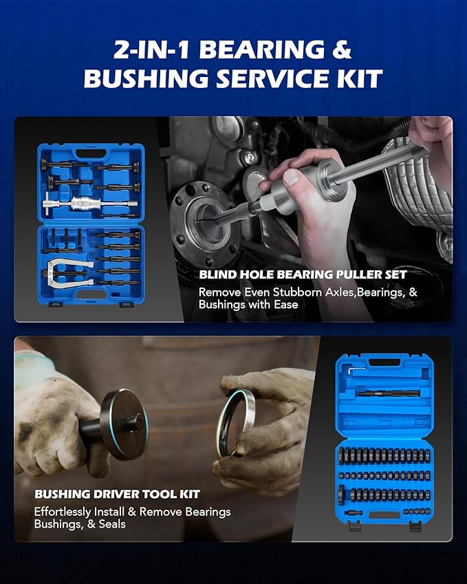 Orion Motor Tech 2 in 1 Blind Hole Bearing Puller & Bushing Press Kit, Complete Bearing & Bushing Service Kit with Bearing Race and Seal Puller, Bushing Driver Tools, Wheel Bearing Removal Tool Set