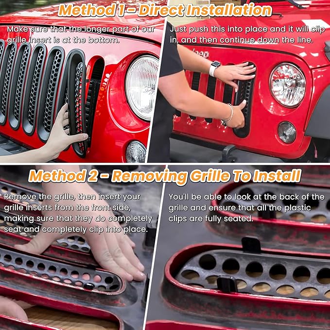 7PCS Front Grill Mesh Inserts for Jeep Wrangler JK JKU Unlimited 2007 2008 2009 2010 2011 2012 2013 2014 2015 2016 2017 2018 Grille Guard Cover Trim Clip-in Exterior Accessories (Glossy Black)