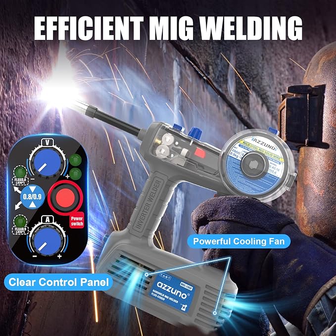 AZZUNO 100Amp Handheld MIG Welder Machine, Gasless MIG Welder Machine, Portable Flux MIG Welding Machine 100V