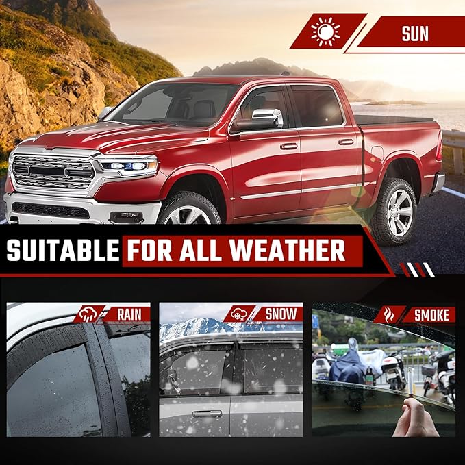 in-Channel Rain Guards Fit for RAM 1500 Crew Cab 2019 2020 2021 2022 2023 2024, Extra Durable Side Window Deflectors, Wind Deflectors 2024 RAM 1500 Rain Guard Black 4 PCS