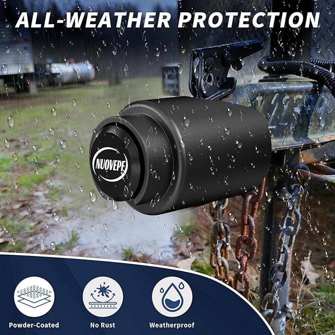 Trailer Lock Fits 2 Inch Couplers, Secures Safety Chains Anti-Theft Ball Hitch Lock, Pry-Resistant & Heavy-Duty Trailer Hitch Locks for RV | Boat | ATV | Utility Trailer (Black)