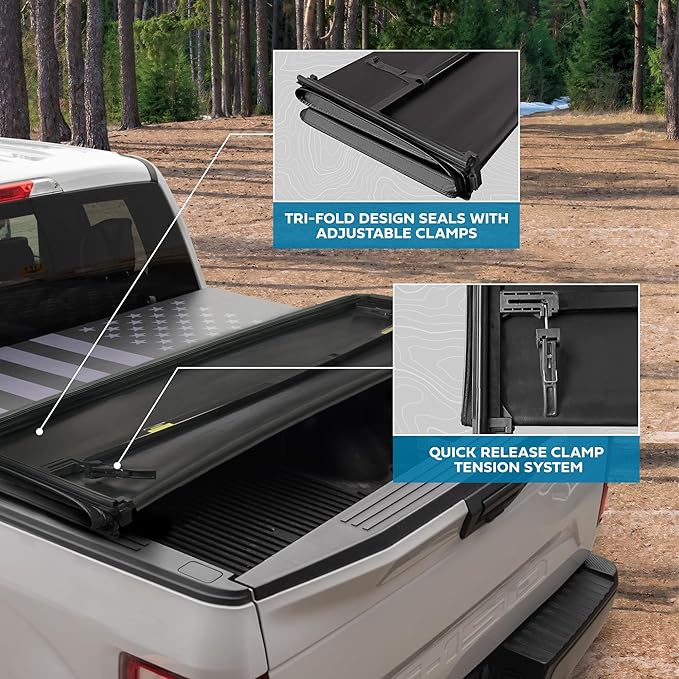 Flag Tonneau Cover Soft Tri-Fold Truck Tonneau Cover for Ram 1500 (Classic ONLY) (2002-2025) / Ram 2500 & 3500 (2003-2020) with 6.4 ft Bed, All-Weather Folding Truck Bed Cover