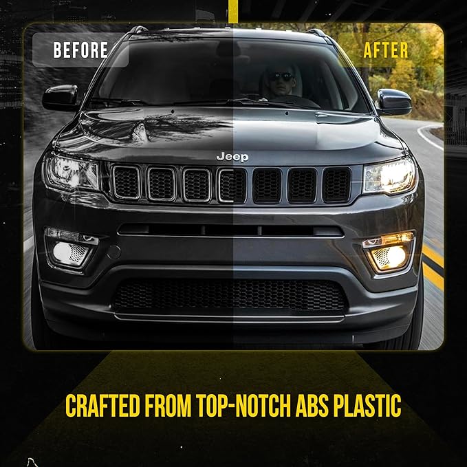 Gloss Black Chrome Delete Front Grille | Car Grille Cover | Grille Insert | Trim Overlay | Compatible with 2027-2021 Jeep Compass | ABS6478BLK