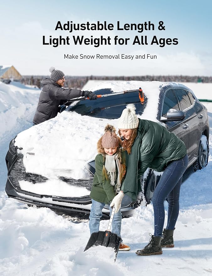 AstroAI 2" 1 Ice Scraper & Snow Shovel Kit, 47.2" Ice Scrapers for Car Windshield and 360° Pivoting Snow Brush, Extendable Snow Shovel with Foam Grip for Car, Trucks, SUVs, Vehicles（Orange）