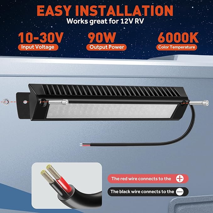 LED RV Exterior Porch Utility Light Waterproof 10-30V DC Low Current 13" Lighting Fixture 90W 2800LM Aluminum Base led Scene Lighting for RV, Trailer, Camper(6000K Nature White)