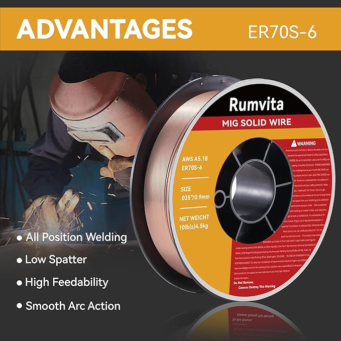 Mig Welding Wire - ER70S-6 .035"(0.9 mm)- 10 Pound Spool - Mild Steel MIG Solid Welding Wire,Low Splatter and High Levels of Deoxidizers 1PCS