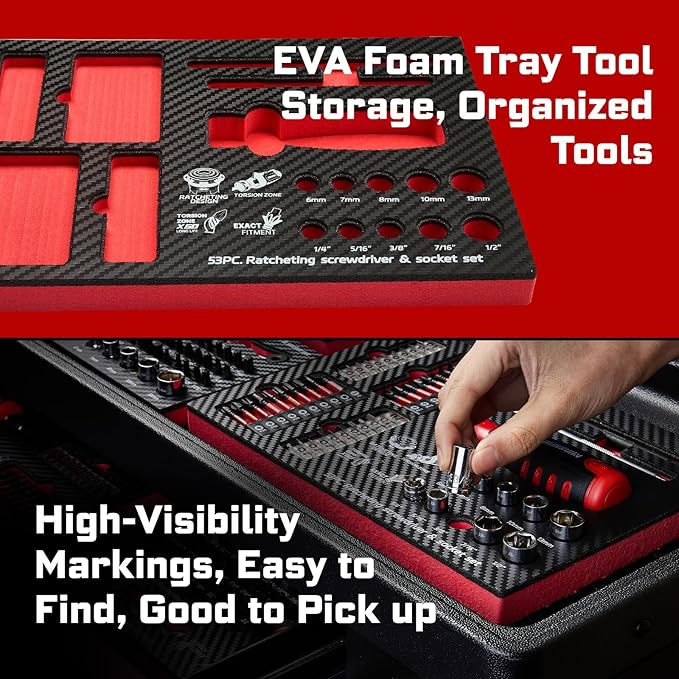 53Pieces Ratcheting Screwdriver Set, 12-in-1 1/4" Hex Shaft Magnetic Screwdriver Quick-Load Screwdriver Bits/Sockets and Adapter Multi-bit Screw Driver Repair Tool