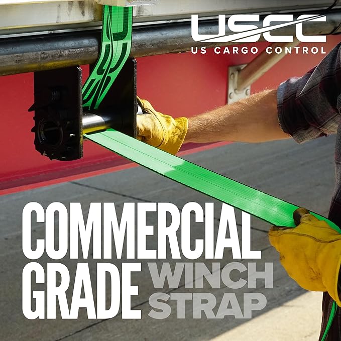 US Cargo Control Winch Straps 4" x 30' (4-Pack), 5,400 LBS Working Load Limit, Heavy Duty Flatbed Tie Downs with Flat Hooks, Green 4 Inch Straps for Flatbed Trailer, Truck, and Cargo Securement