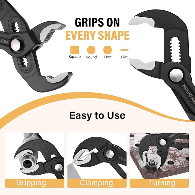 MAXPOWER 2 Pieces Tongue and Groove Pliers, 10 inch 12 inch Water Pump Pliers with 1.4" and 1.6" Jaw Capacity, Push Button Quick Adjust V Jaw Plier