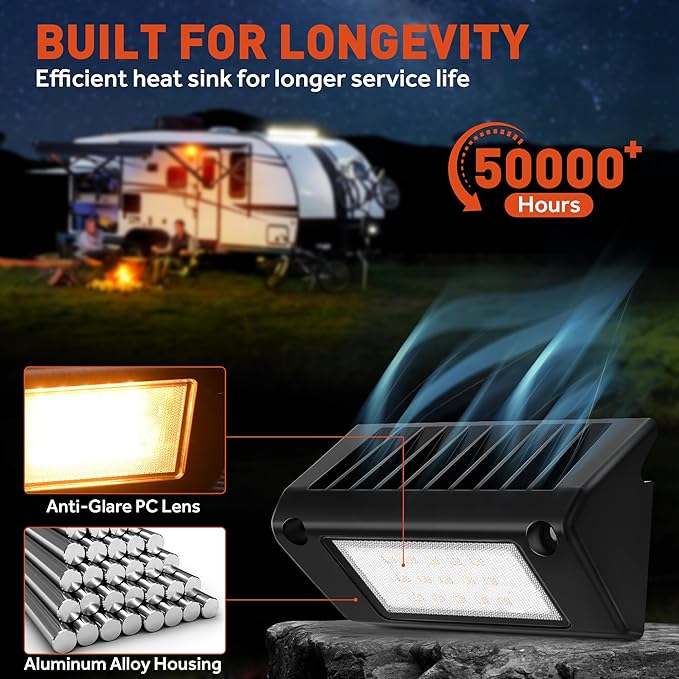 Aluminum RV LED Exterior Porch Light IP67 Waterproof - Dual Color Switchable White & Yellow 10-30V DC Low Current 5" Lighting Fixture 45W 2000LM for RV, Trailer, Camper-2 Pack