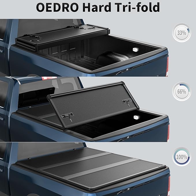 OEDRO FRP Hard Tri-fold Tonneau Cover Fold Truck Bed Covers Fits for Ford F150 F-150 2015-2024 with 5.5 Feet Bed