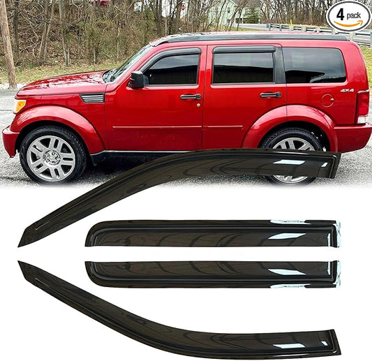 4pcs Original Shatterproof Rainproof Side Window Wind Deflectors for Dodge 2007-2012 Nitro,Tape-on Rain Guards Sets,Nice Looking Window Visors for Cars,Vent Deflector 94307