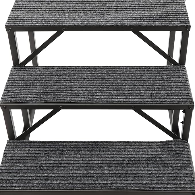 RV Steps with Single Sided Handrail, 3 Steps Mobile Home Ladder W/Anti-Slip Mats - Portable Stairs for RV, Hot Tub, Outdoor Spa