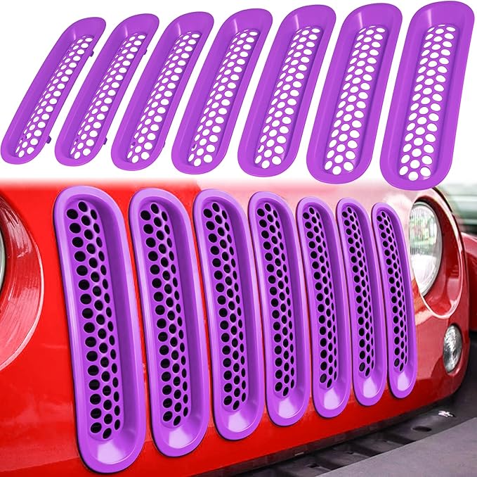 7PCS Front Grill Mesh Inserts for Jeep Wrangler JK JKU Unlimited 2007 2008 2009 2010 2011 2012 2013 2014 2015 2016 2017 2018 Grille Guard Cover Trim Clip-in Exterior Accessories (Matte Purple)