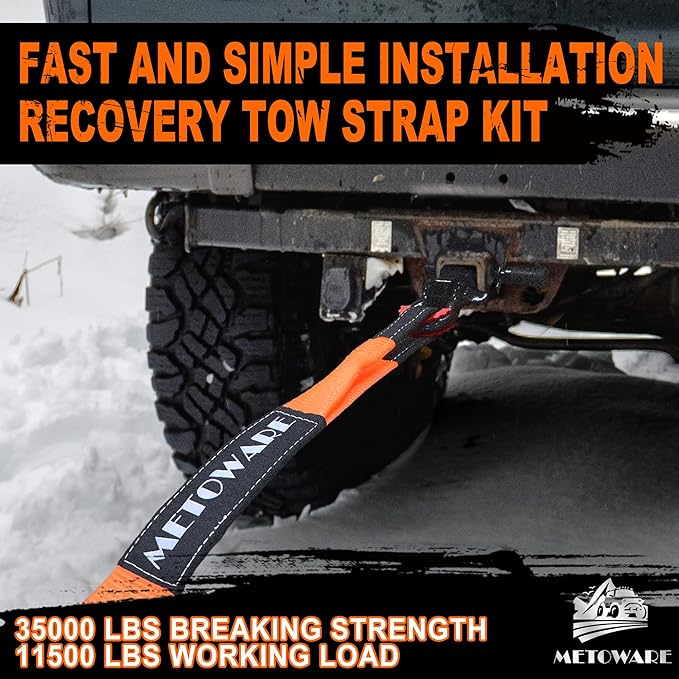 METOWARE Heavy Duty Tow Strap Recovery Kit - 3" x 30ft(35,000lbs) Tree Saver Winch Strap + 3/4" D Ring Shackles(2pcs) +2"Shackle Hitch Receiver + 5/8 Hitch Pin + Storage Bag - Truck, SUV, ATV Off Road